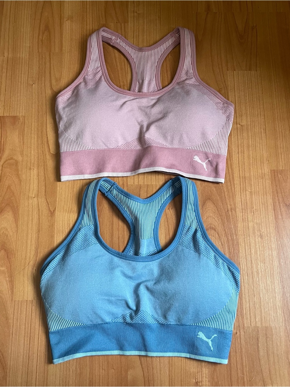 2/$20 Puma Racerback Seamless Sports Bras in Pink & Light Blue (Set of 2)